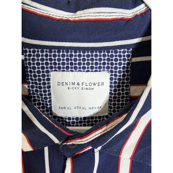 Denim & Flower Ricky Singh Blue Striped Short Sleeve Button Up Shirt Men Size XL - Picture 3 of 13